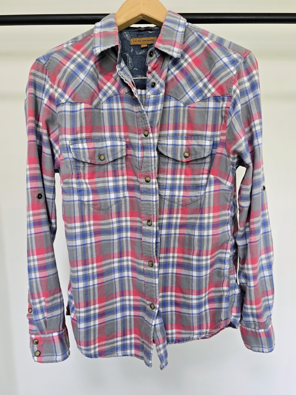 Jachs Girlfriend Pink, Gray & Blue Plaid Button-Down Shirt